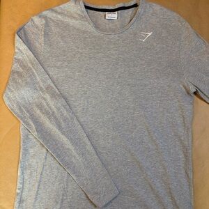 Gymshark Shirt Men's Large Gray Long Sleeve Activewear Cotton Fitness Adult Top